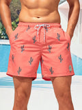 Cactus Print Letter Patch Swim Trunks