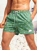 Non Stretch Allover Print Drawstring Waist Swim Trunks