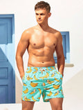 Drawstring Waist Banana Print Swim Trunks