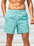 Shark Print Letter Patched Swim Trunks