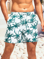 Coconut Tree Print Drawstring Waist Swim Trunks