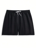 Plain Solid Drawstring Swim Trunks