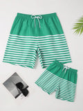 Striped Woven Drawstring Waist Swim Shorts