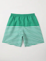 Striped Woven Drawstring Waist Swim Shorts