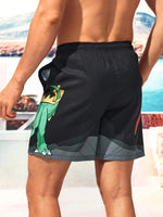 Dinosaur Print Drawstring Waist Swim Shorts