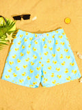 Duck Print Drawstring Waist Swim Trunks