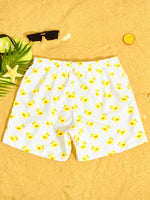 Duck Print Drawstring Waist Swim Shorts