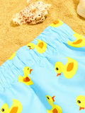 Duck Print Drawstring Waist Swim Shorts