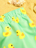 Duck Print Drawstring Waist Swim Trunks