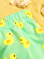 Duck Print Drawstring Waist Swim Shorts