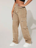 High Rise Flap Pocket Cargo Jeans