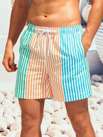 Striped Print Drawstring Beach Shorts