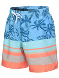 Striped And Palm Tree Print Swim Shorts