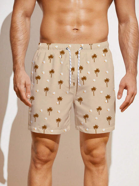 Allover Coconut Tree Print Beach Shorts