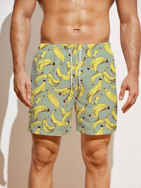 Allover Banana Print Beach Shorts