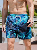 Lightning Print Drawstring Swim Trunks