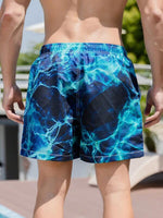 Lightning Print Drawstring Swim Trunks