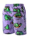 Cartoon Crocodile Print Swim Shorts