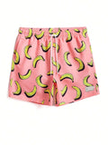 Banana Print Patched Detail Swim Trunks