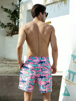 Shark Print Drawstring Swim Trunks