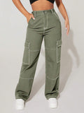 High Rise Flap Pocket Cargo Jeans
