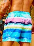 Striped Print Beach Shorts With Drawstring