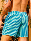 Striped Print Swim Shorts With Flap Pocket