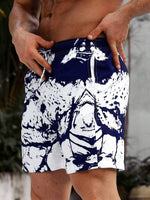 Graphic Print Drawstring Waist Swim Trunks