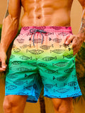 Fish Print Drawstring Waist Swim Shorts