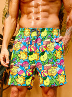 Fruit Print Drawstring Waist Swim Trunks