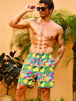 Fruit Print Drawstring Waist Swim Trunks