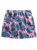 All Over Print Drawstring Waist Swim Trunks