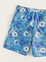 Floral Print Non Stretch Drawstring Swim Trunks