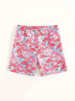 Allover Flamingo Print Drawstring Waist Swim Trunks