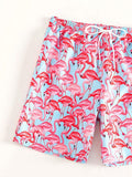 Allover Flamingo Print Drawstring Waist Swim Trunks