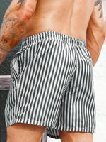 Striped Drawstring Waist Swim Shorts With Pocket