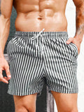 Striped Print Swim Shorts With Flap Pocket