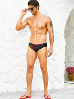 High Stretch Striped Print Swim Brief