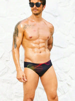 High Stretch Striped Print Swim Brief