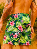 Tropical Print Non Stretch Swim Trunks With Pocket