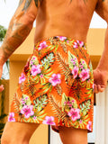 Drawstring Non Stretch Tropical All Over Print Shorts