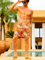 Drawstring Non Stretch Tropical All Over Print Shorts
