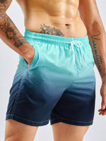 Striped Print Flap Pocket Swim Shorts