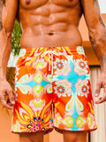 Drawstring Non Stretch Floral Printed Swim Trunks