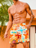 Drawstring Non Stretch Floral Printed Swim Trunks