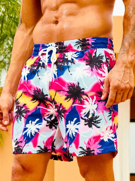 Allover Coconut Tree Print Swim Shorts