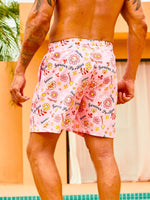 Floral And Letter Graphic Drawstring Waist Swim Trunks