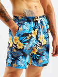 Drawstring Waist Tropical Print Swim Trunks With Pocket