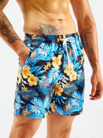 Non Stretch Tropical Print Drawstring Swim Trunks