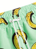 Banana Print Drawstring Waist Swim Trunks